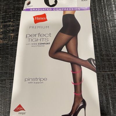 Hanes Premium Perfect Tights Pinstripe W/wide Comfort Band Black M